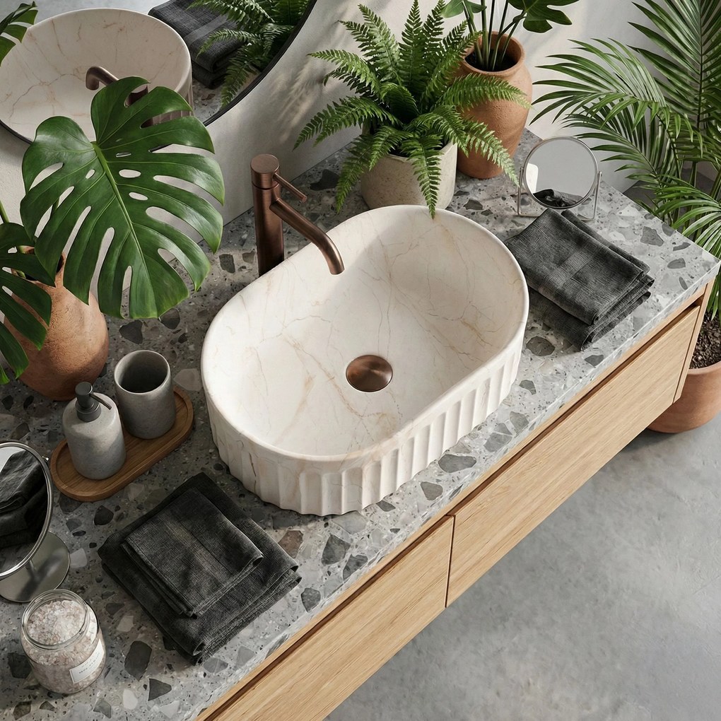 Rea Georgia, umývadlo na dosku 555×350×145 mm, béžová imitácia kameňa, REA-U3542