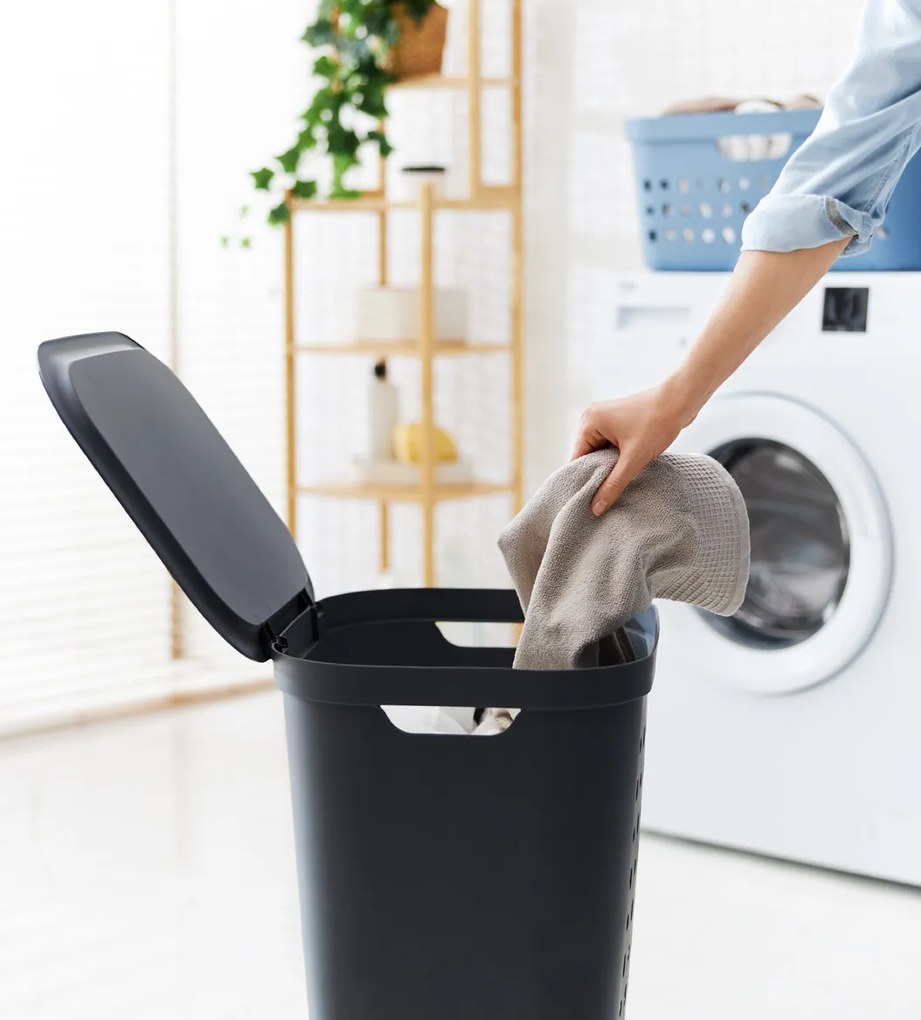2. akosť - Kôš na špinavú bielizeň, na zber špinavého oblečenia, JONA, 55 l, biely (prasknutý plast okolo pántov)