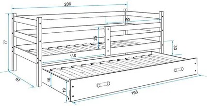 Detská posteľ s výsuvnou posteľou ERYK 200x90 cm Biela Borovica