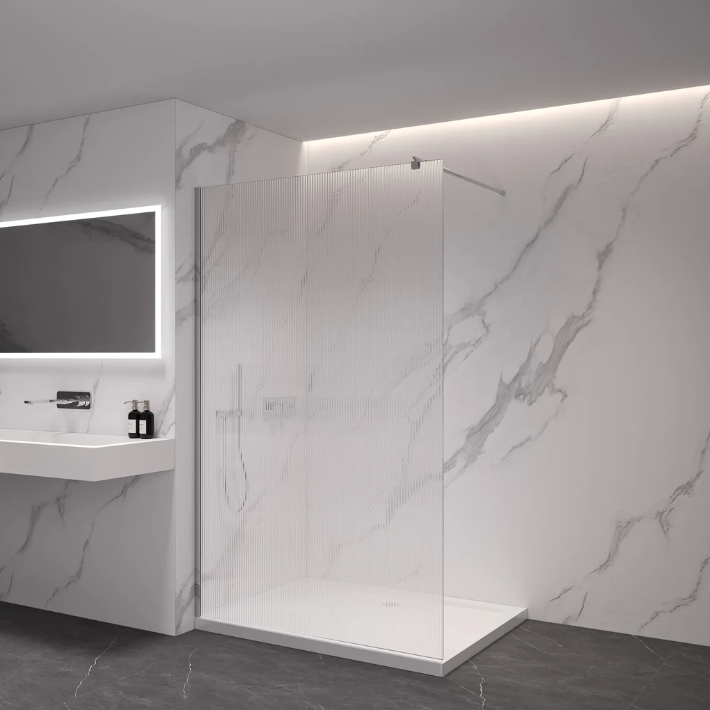 CERANO - Sprchová zástena Walk-in Onyx Ľ/P - guľatá vzpera - chróm, ryhované sklo - 50x200 cm, CER-CER-8050BD323