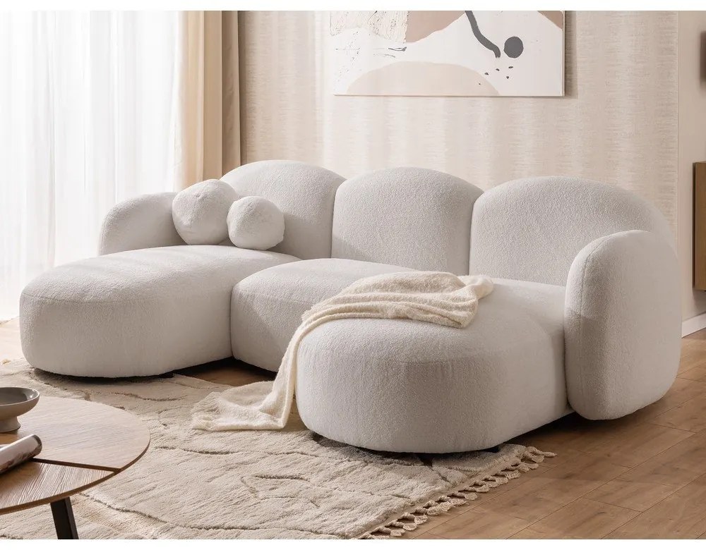 Krémovobiela rohová pohovka z textílie buklé (do tvaru "U") Orbit – Ropez