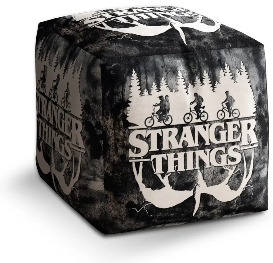 Taburet Cube Stranger Things White, čierna / biela