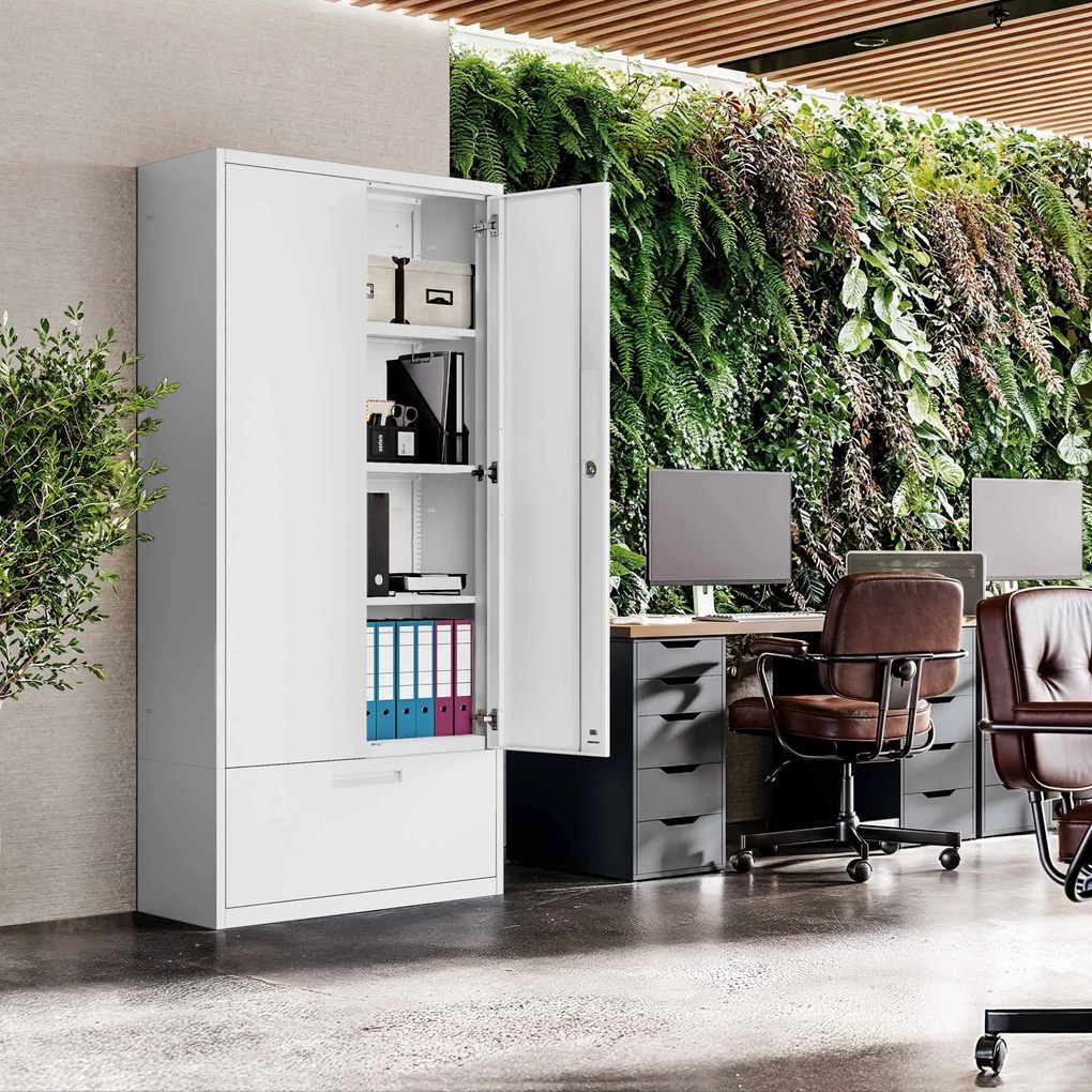 Modulárna kovová multifunkčná skriňa s vysokou zásuvkou biela MEGAN 1950 x 900 x 400 mm