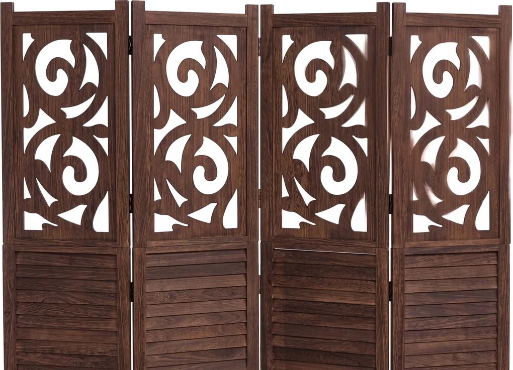 Paraván T568, deliaca stena, 4 panely - 170 × 160 cm - hnedá