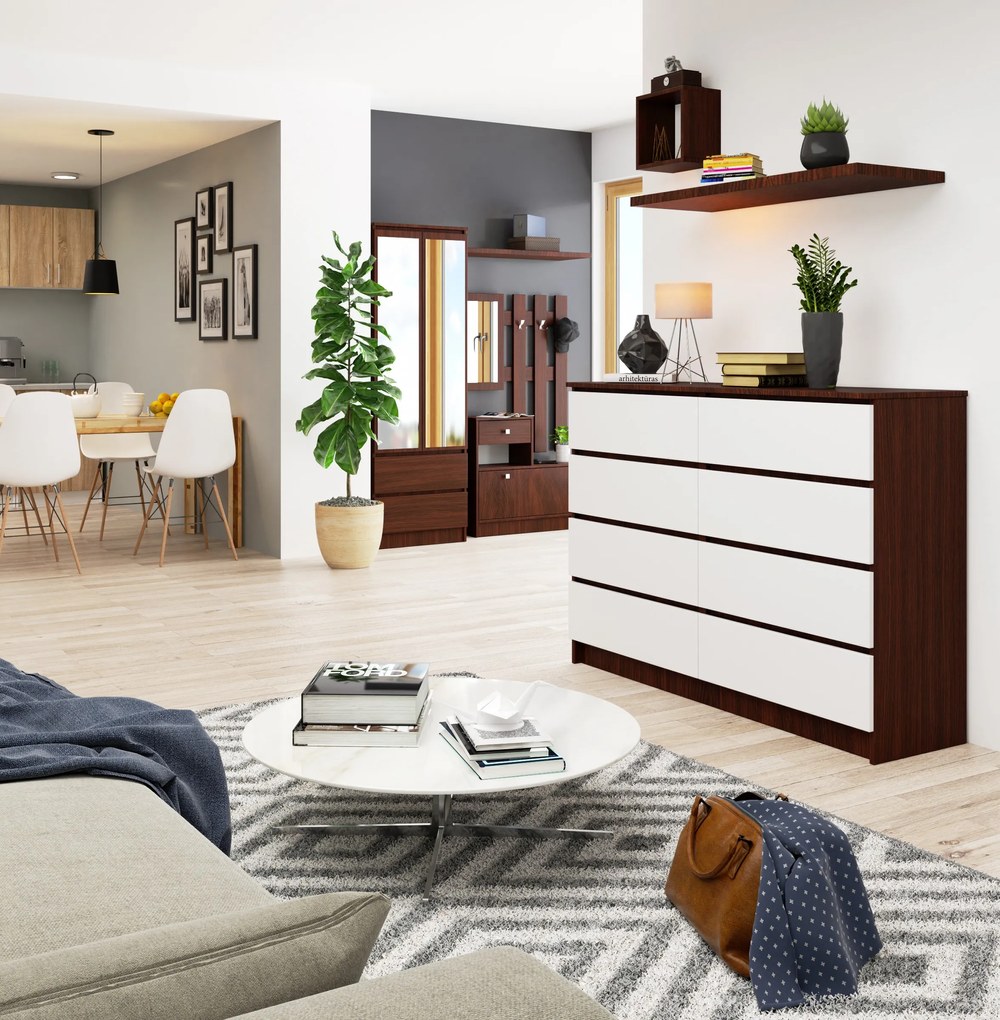 Komoda Keanu III (wenge + biela). Akcia -18%. Vlastná spoľahlivá doprava až k Vám domov. 1068681