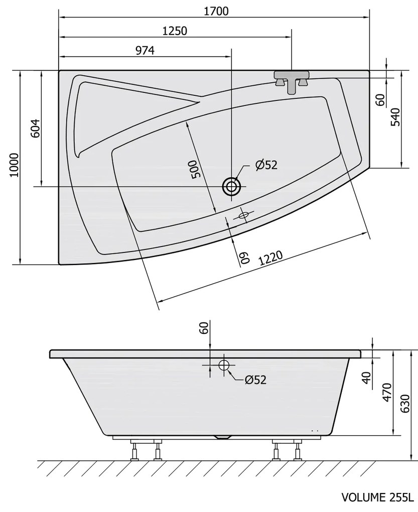 Polysan Polysan, EVIA L asymetrická vaňa 170x100x47cm, biela, 21611