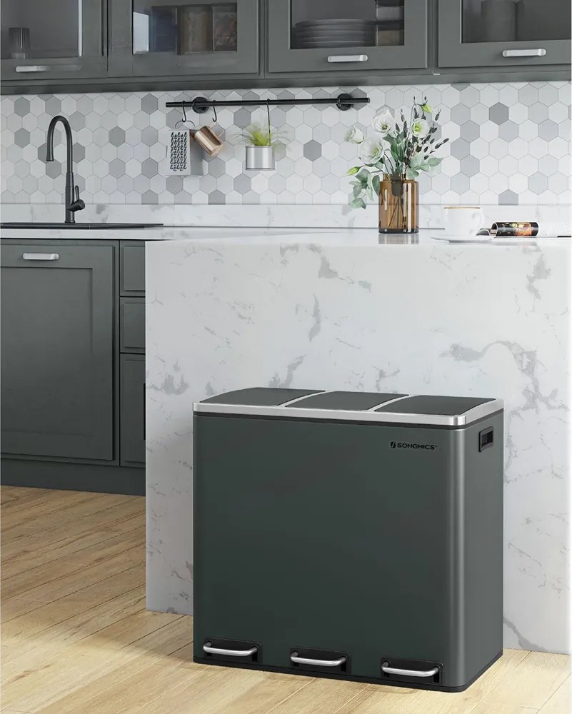 Kôš na separovanie odpadu SORT 54 l (3×18 l), antracitová/strieborná SongmicsHome