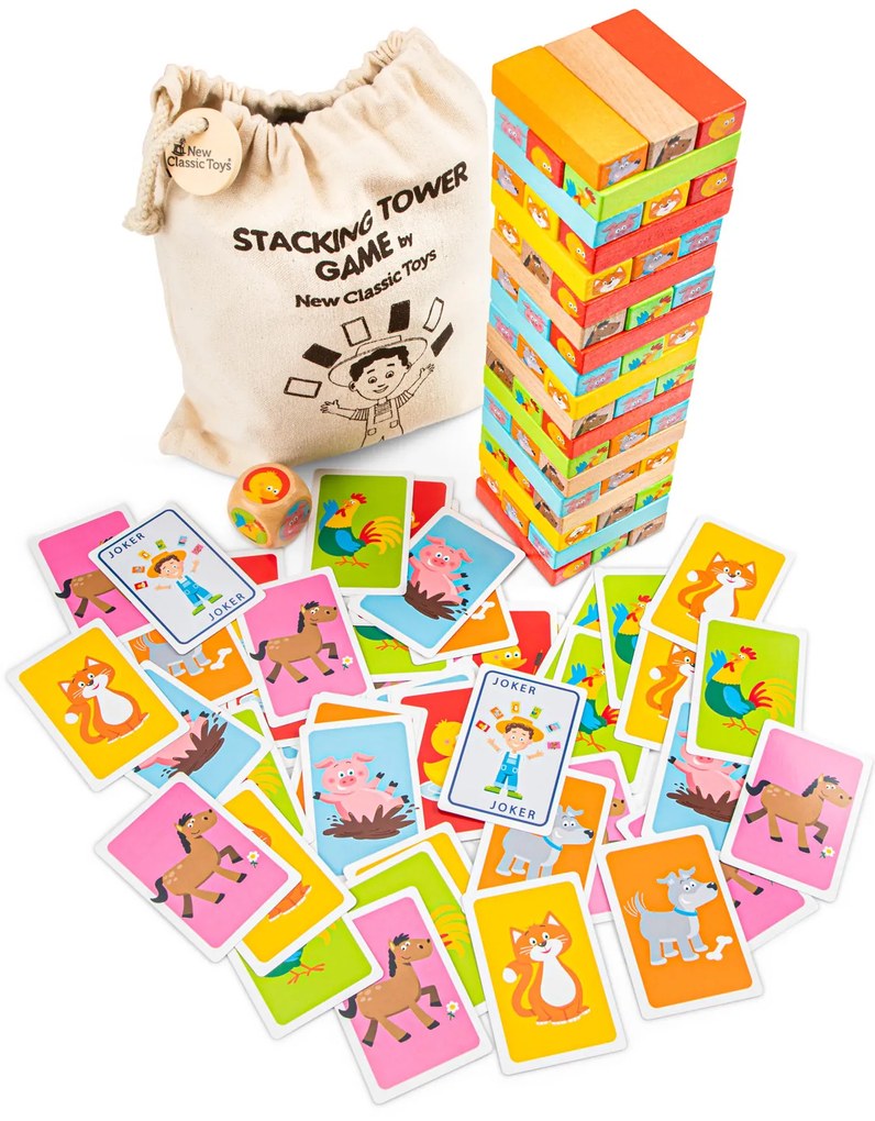 Drevená veža Jenga so zvieratkami