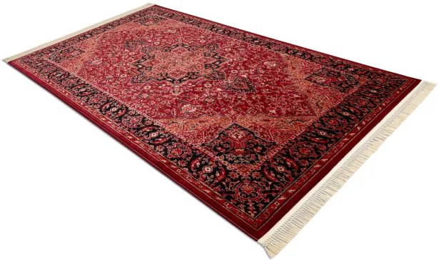 Koberec ORIENT Y307 so strapcami, rám / ornament / klasický, bordový / čierny