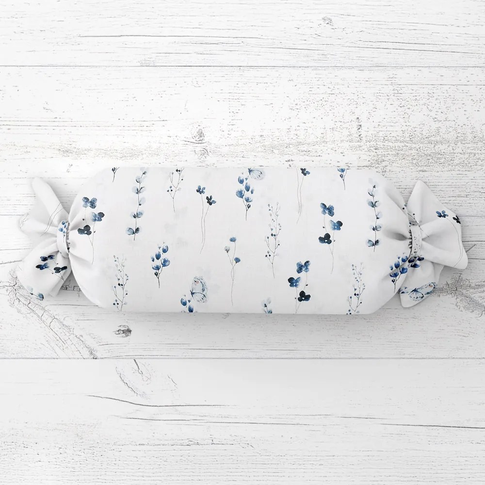 Biante Vankúš valec bonbon Sandra SA-398 Modré kvietky s motýlikmi 15x40 cm