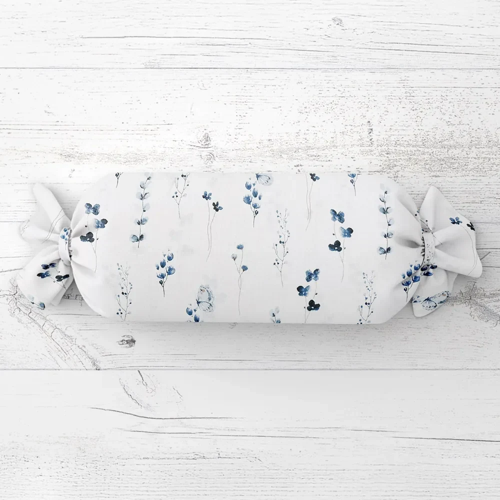 Biante Vankúš valec bonbon Sandra SA-398 Modré kvietky s motýlikmi 15x60 cm