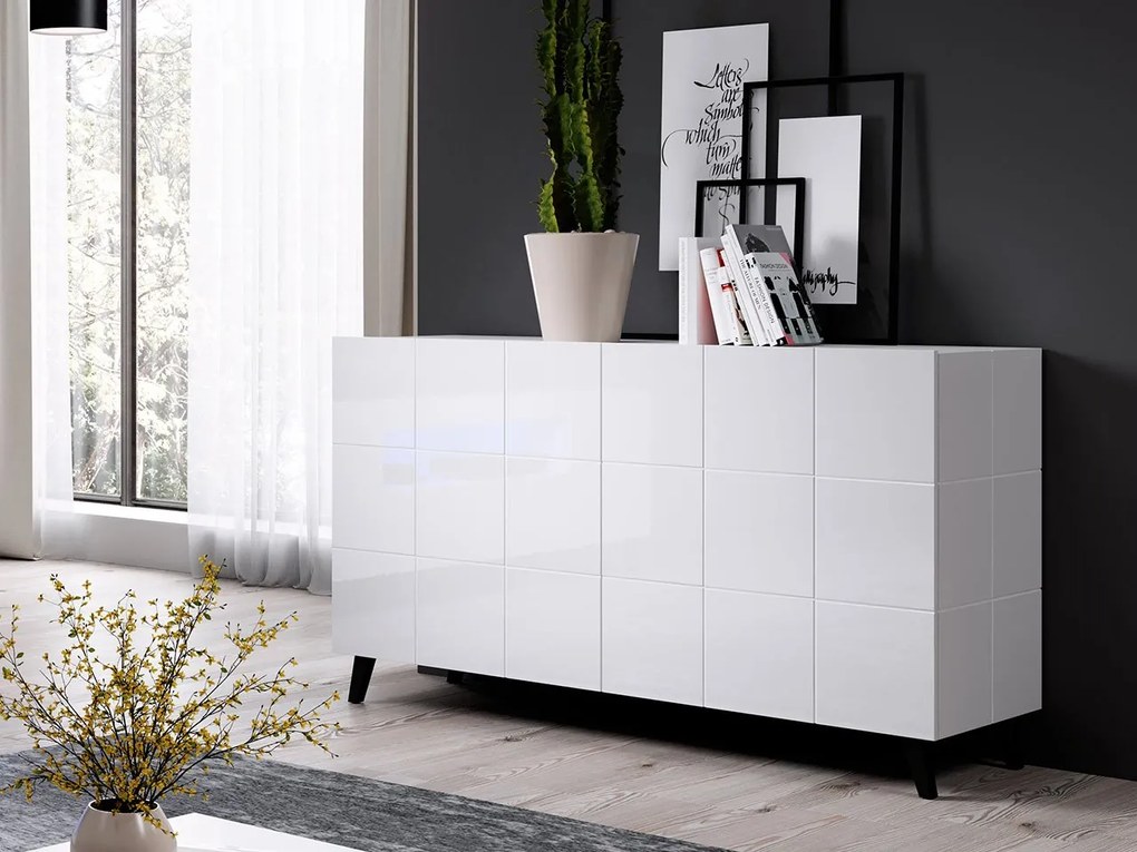 Moderná komoda Parnas 2D, Osvetlenie: osvetlenie LED, Farby: biely lesk