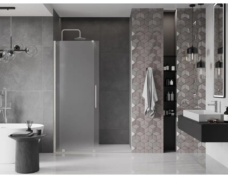 Mexen Velar, posuvné sprchové dvere do otvoru 150 cm, 8mm sklo námraza, brúsená oceľ, 871-150-000-31-97