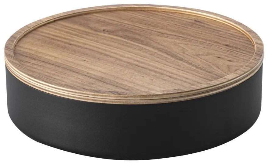 Čierny kovový úložný box s vekom ø 22x6 cm Rin – YAMAZAKI