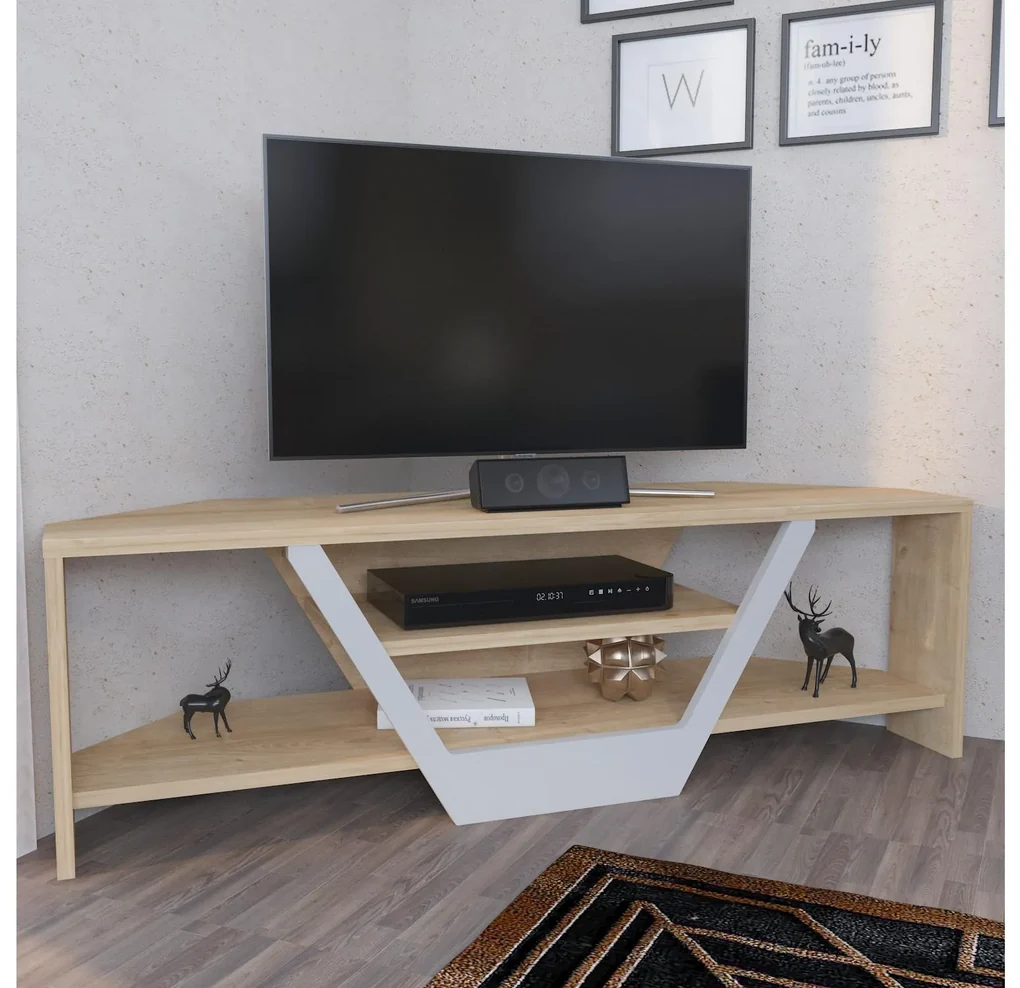 TV stolík/skrinka Sarra (biela + dub) . Akcia -19%. Vlastná spoľahlivá doprava až k Vám domov. 1102561