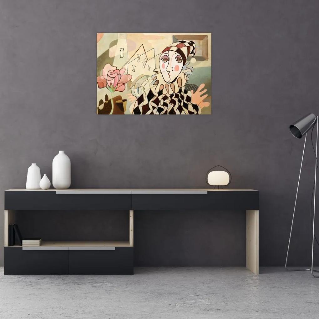 Sklenený obraz - Kubizmus - harlequin and rose (70x50 cm)