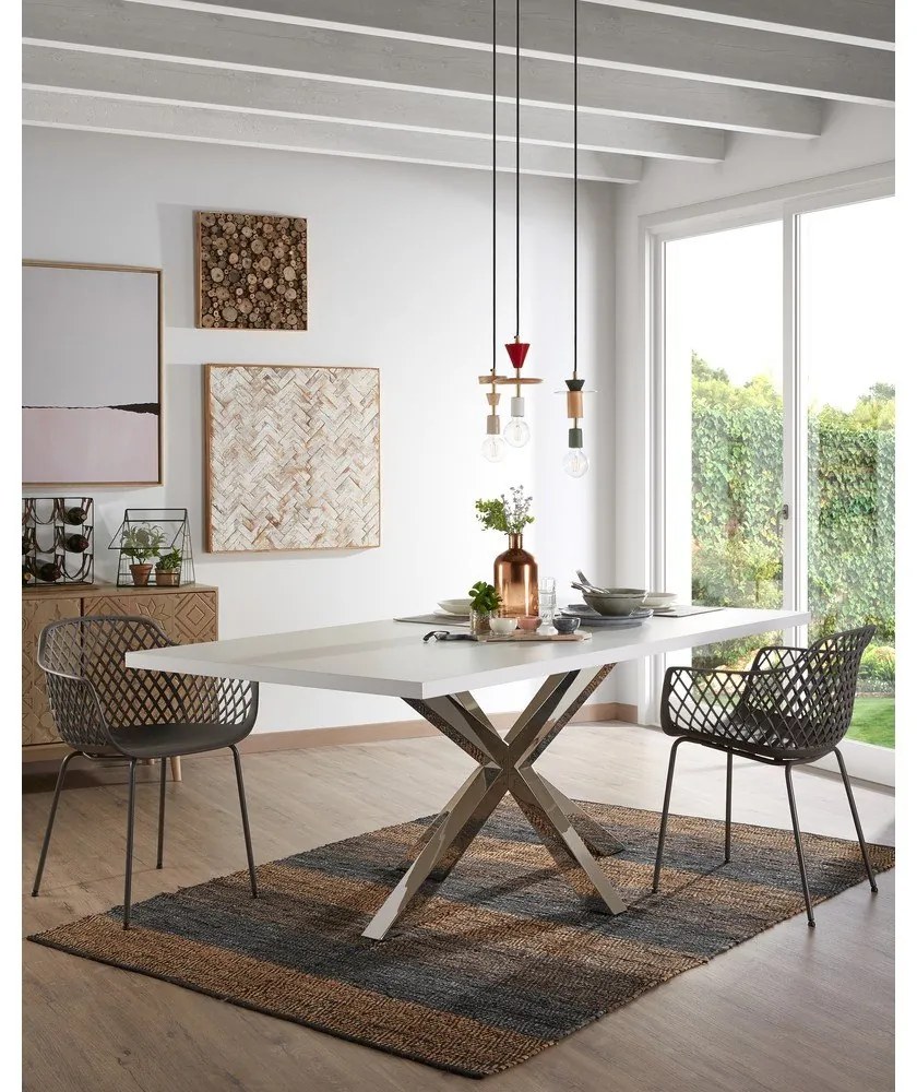 Biely jedálenský stôl s antikoro podnožím Kave Home Arya, 160 x 100 cm