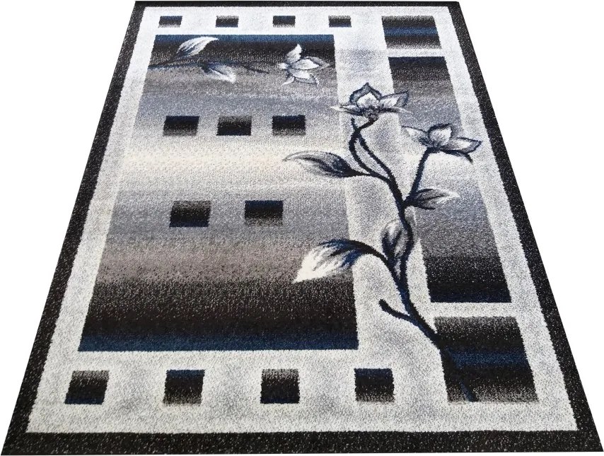 DY Sivo-tyrkysový kvetinový koberec Otto 02 Rozmer: 80x150 cm