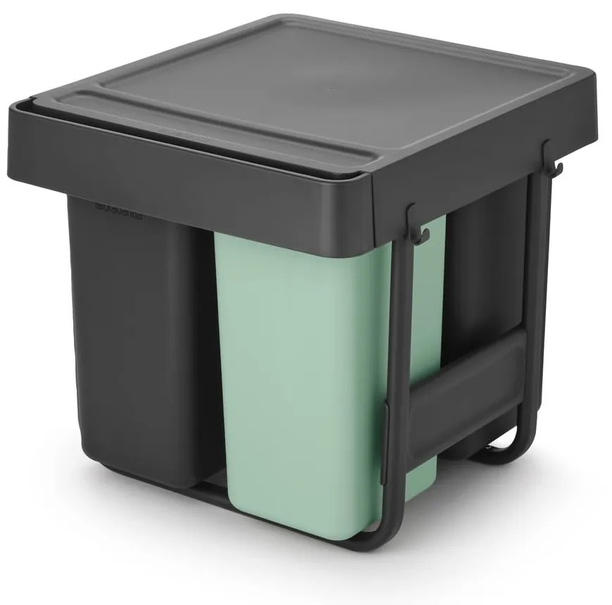Dotykový plastový odpadkový kôš na triedený odpad v mentolovo-tmavosivej farbe 40 l Sort&amp;Go – Brabantia