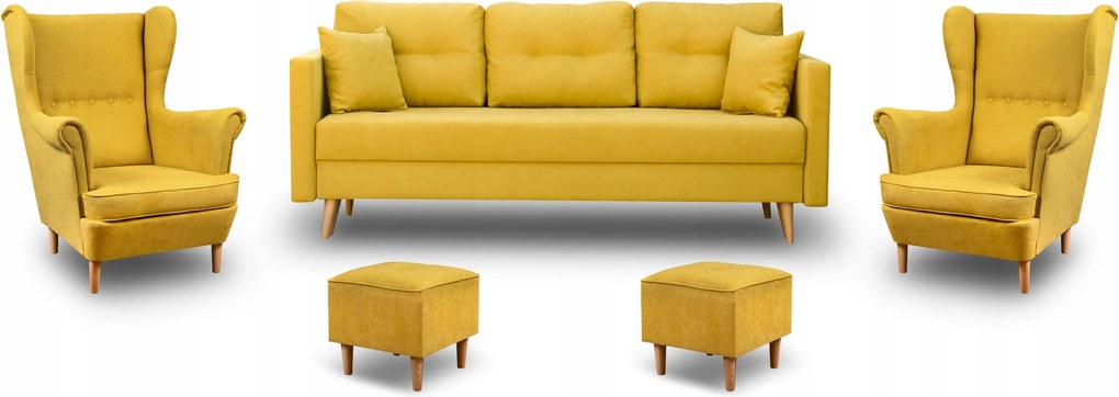 Sada Do Obývačky Pohovka Lahti 2 Kreslá Ušiak 2 Podnožky Denver Horčicová