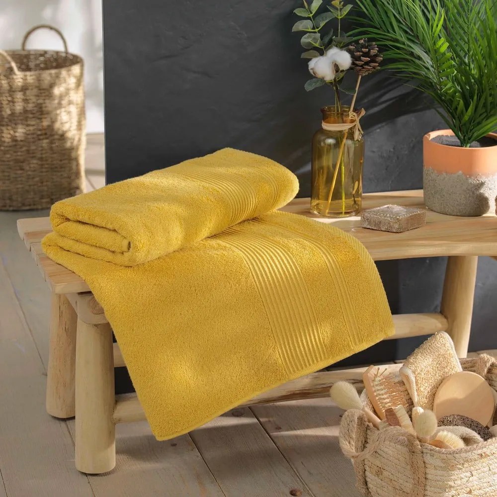 Žltá froté bavlnená osuška 90x150 cm Tendresse – douceur d'intérieur