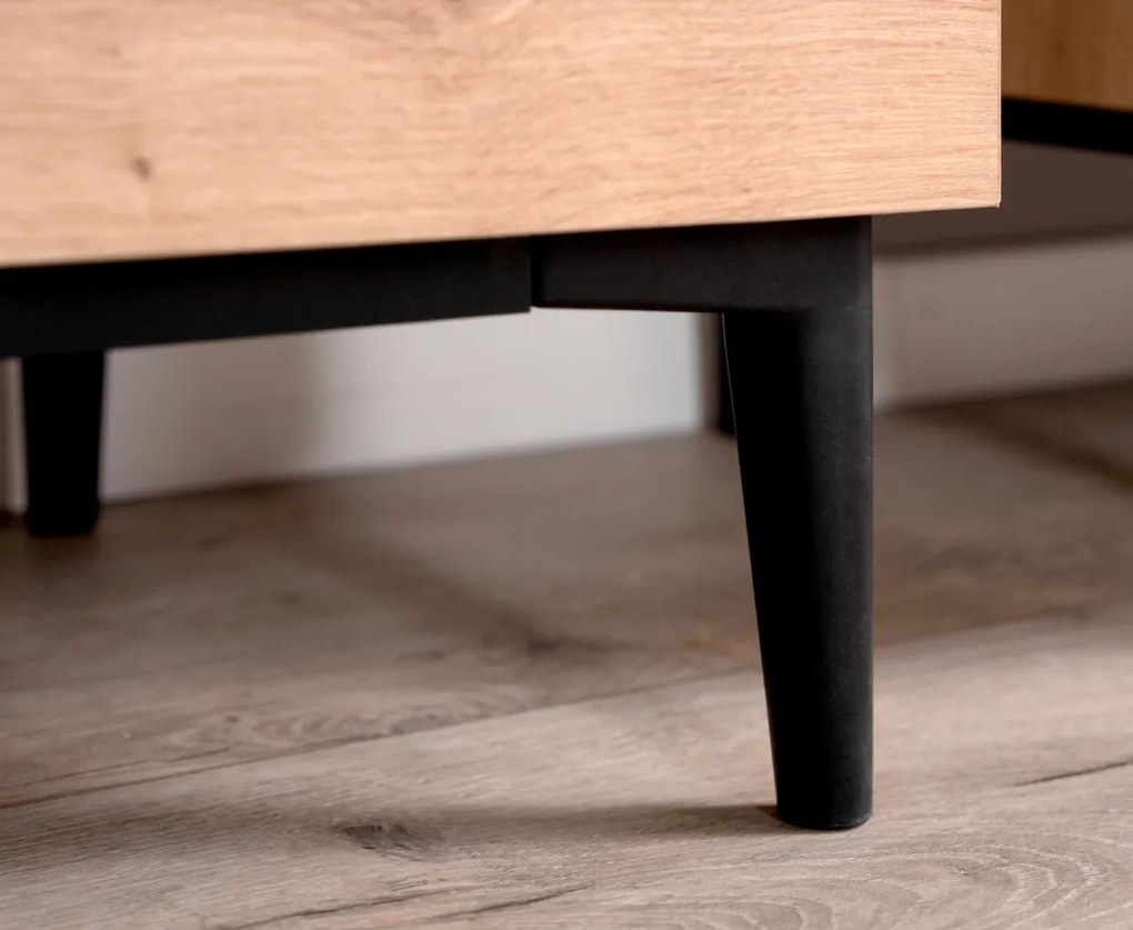 Široká TV skrinka Nola, dub artisan/čierna