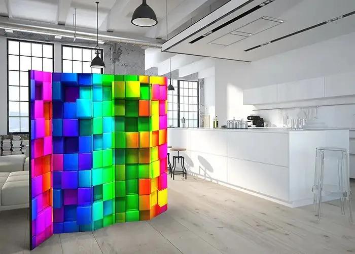 Paraván - Colourful Cubes II [Room Dividers] Veľkosť: 225x172, Verzia: Obojstranný
