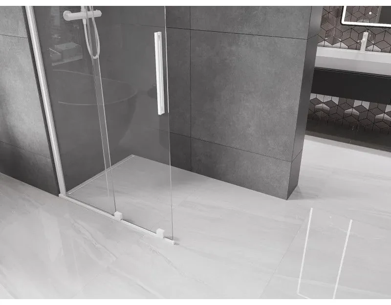 Mexen Velar, posuvné dvere do otvoru typ Walk-In 90 cm, 8mm číre sklo, biela, 871-090-000-03-20