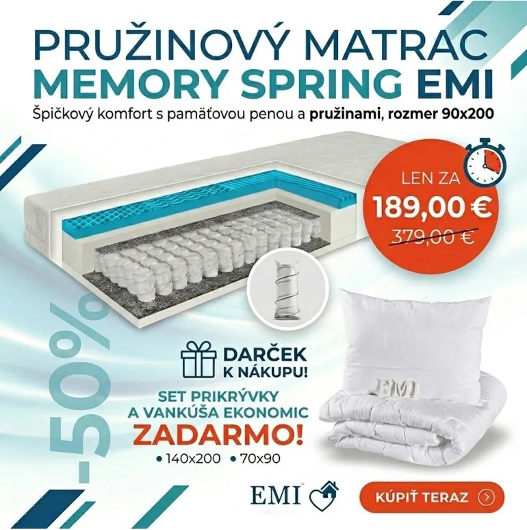 Matrac Memory Spring EMI 90x200 + Set na spanie ZADARMO