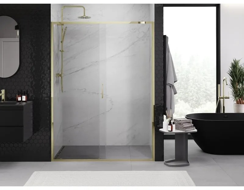 Mexen Exo, posuvné sprchové dvere 155 cm, číre sklo, zlatá, 8151-155-000-50-00