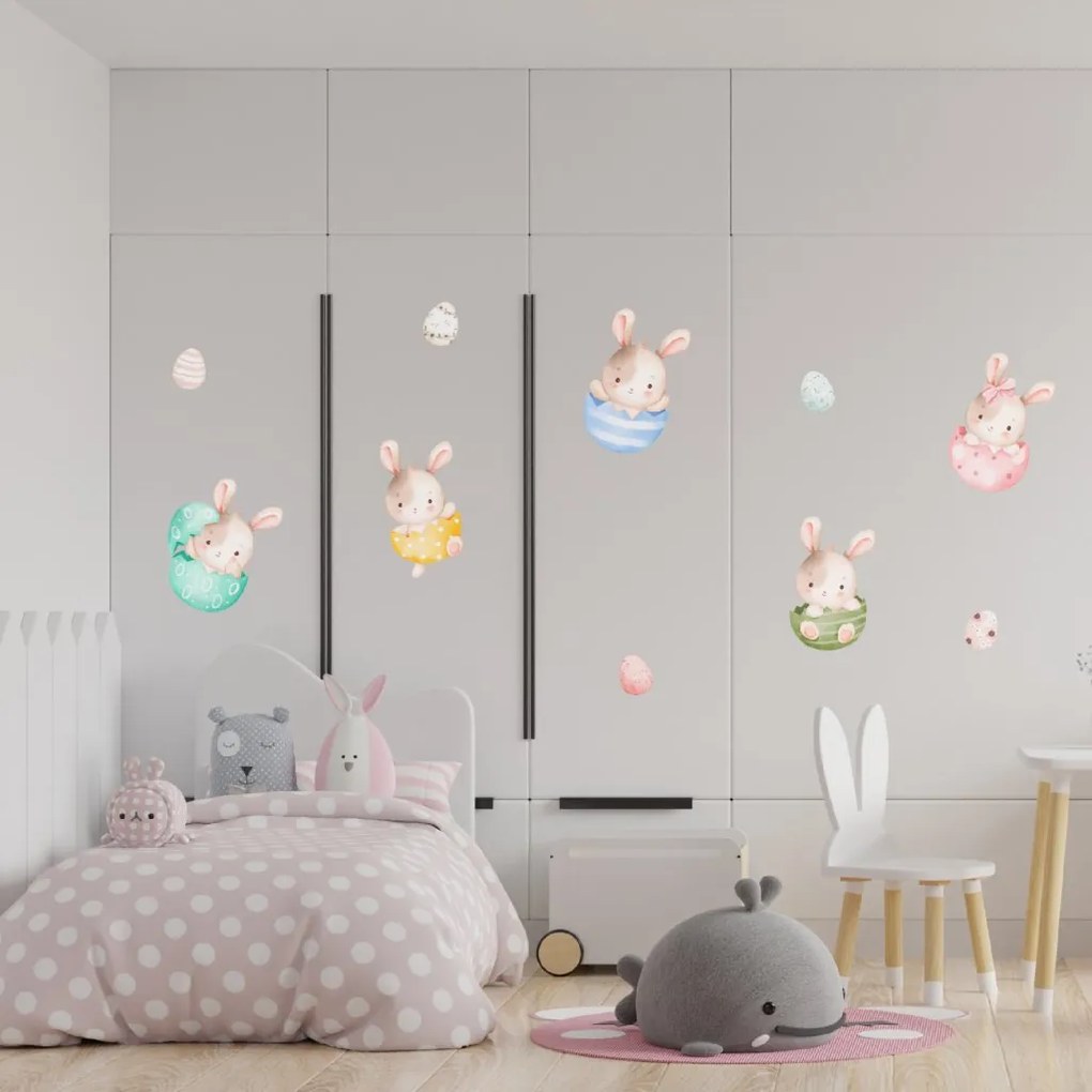 PIPPER. Textilná nálepka na stenu "Veľkonočné zajačiky 4"