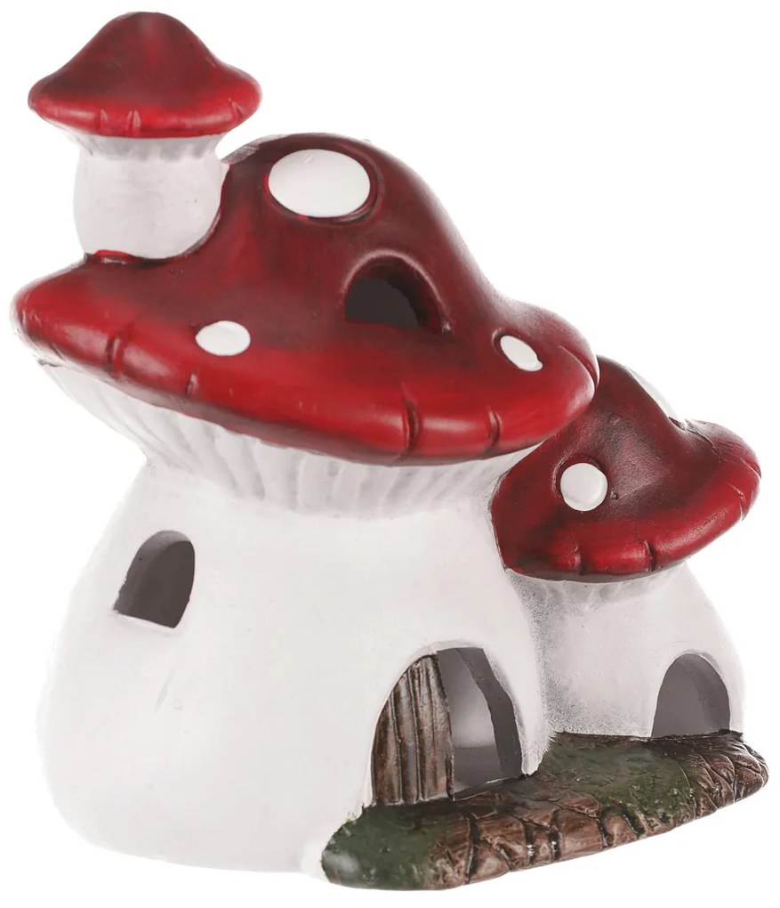 Jesenná LED dekorácia Hríbový svietiaci domček, 14 x 10 x 15 cm, keramika
