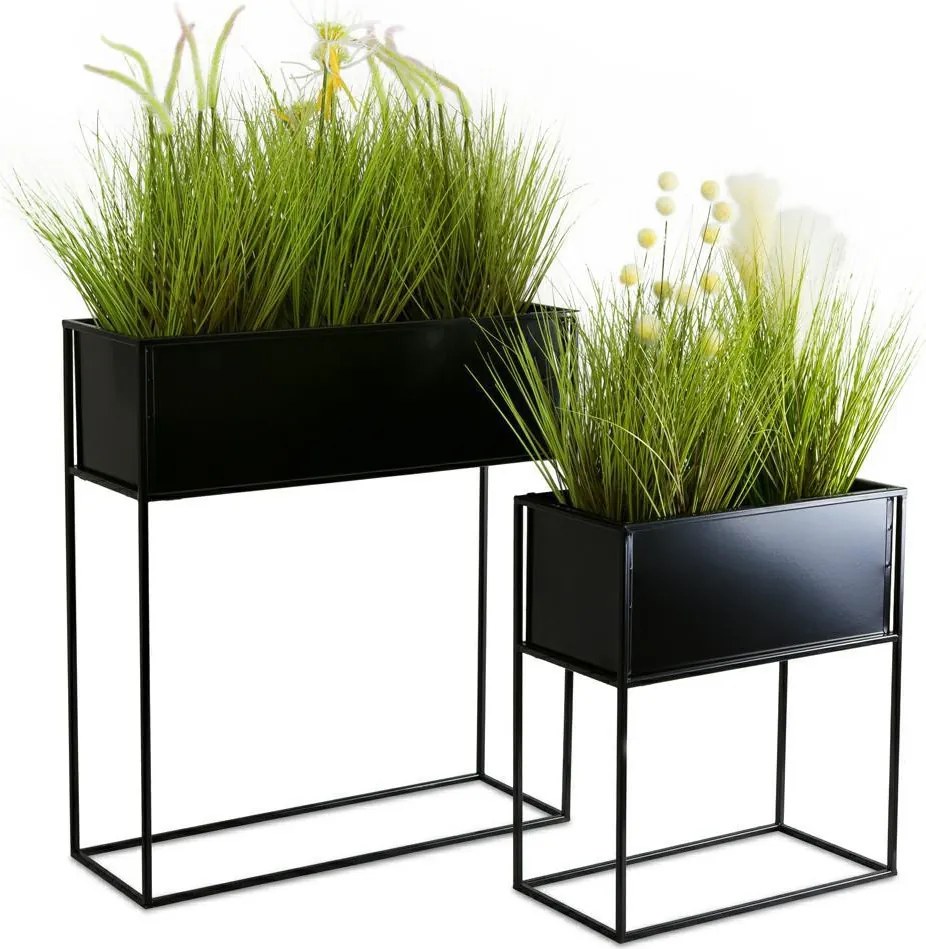 KOVOVÝ KVETINÁČ SO STOJANOM RECT 70X24X64 CM ČIERNA