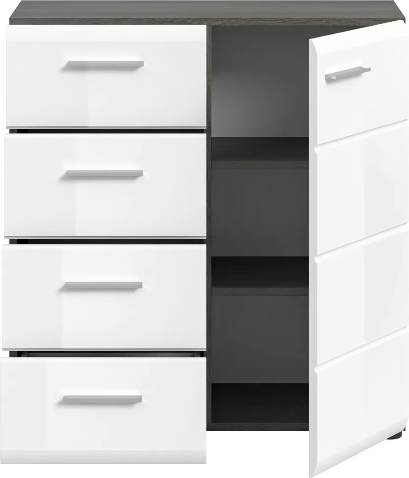 Komoda so zásuvkami Salsa, 80 cm, šedý dub/biela lesk