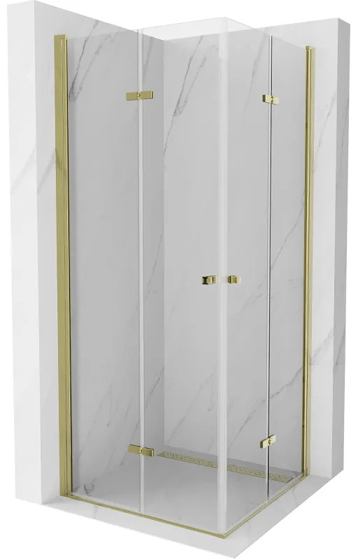 Mexen Lima Duo sprchovací kút so skladacími dverami 90 (dvere) x 90 (dvere) cm, 6mm číre sklo, zlatý profil, 856-090-090-50-00-02