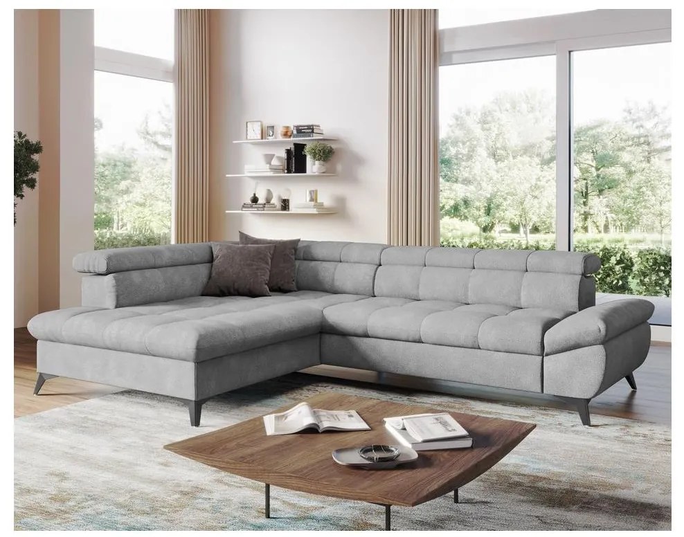 Rozkladacia rohová sedacia súprava do L MARANO ľavá sivá