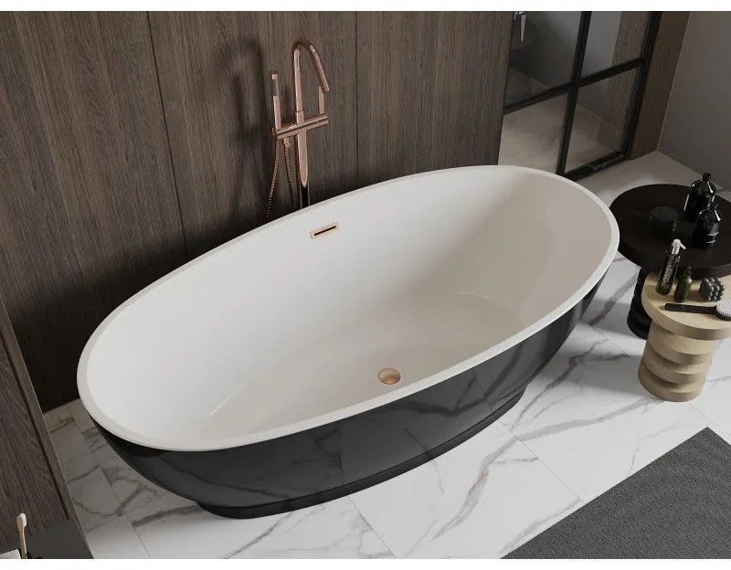 Mexen Bilbao, voľne stojaca vaňa 180 x 90 cm, biela-čierna, medený prepad, 51311809075-65