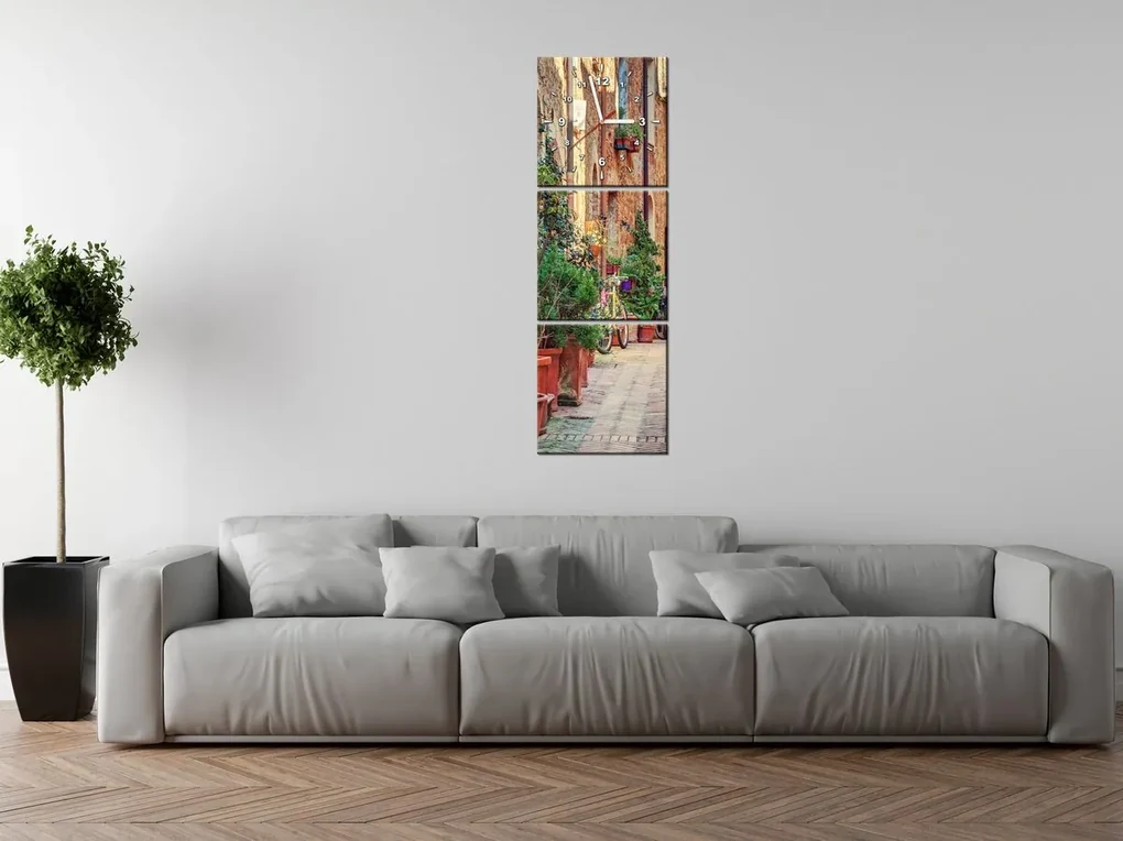 Gario Obraz s hodinami Stará cestička v Toskánsku - 3 dielny Rozmery: 90 x 30 cm