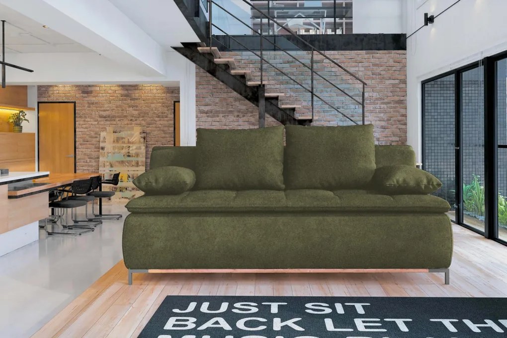 Rozkladacia pohovka na trvalé spanie Sweet, olivovo zelená látka