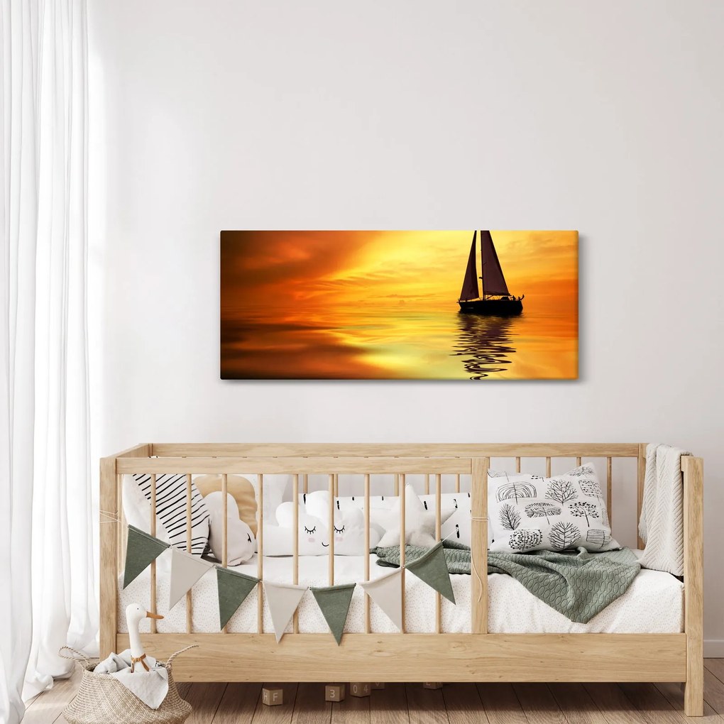 Obraz - Plachetnica pri západe slnka (120x50 cm)