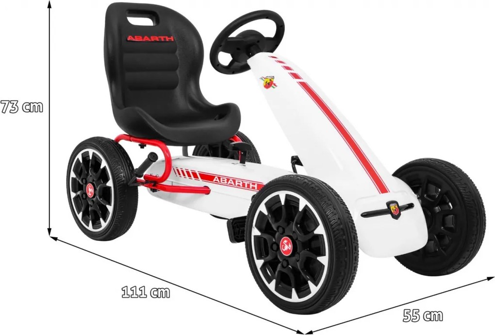 Ramiz Pedálová motokára ABARTH pre deti biela + EVA kolesá + ručná brzda + voľnobeh