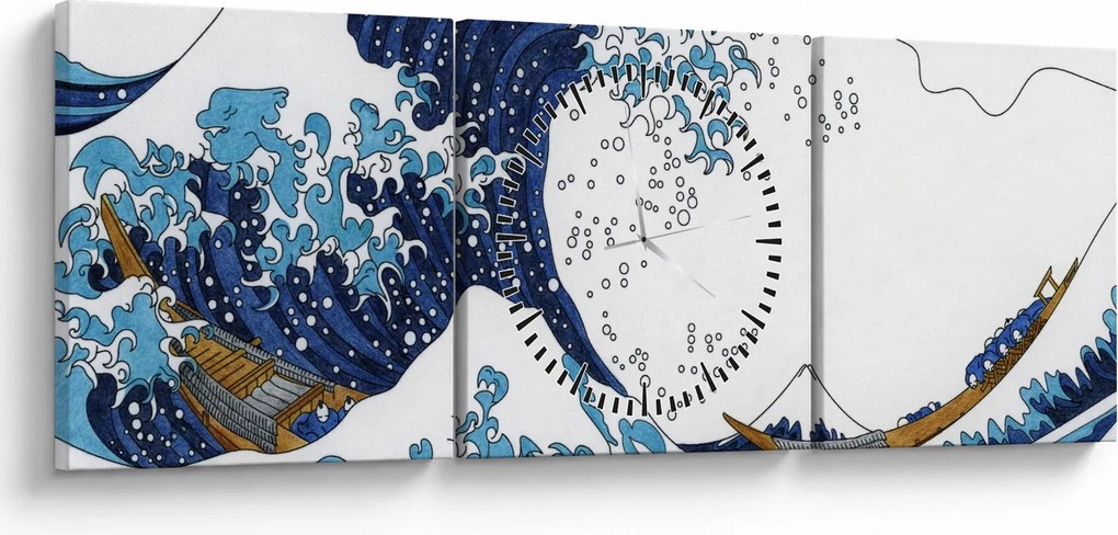 Obraz - Japonská kresba, vlny (s hodinami) (90x30 cm)