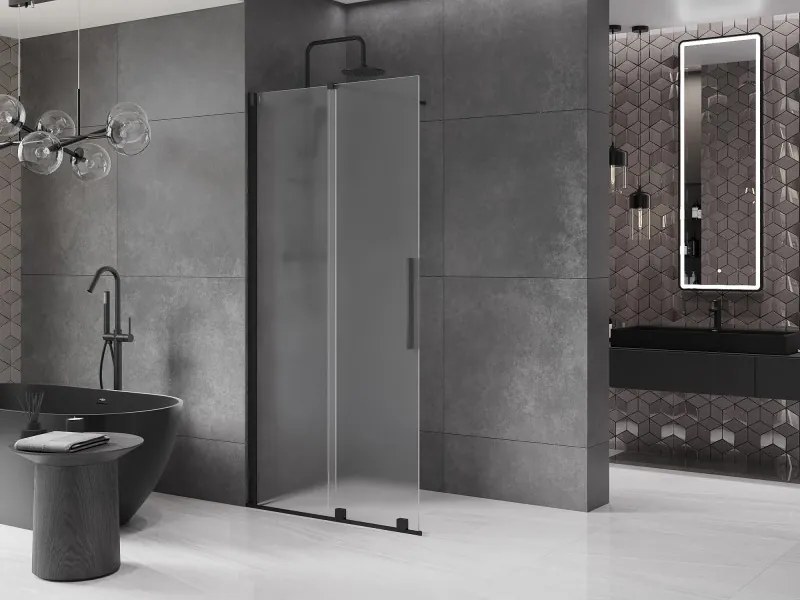 Mexen Velar, sprchová zástena s posuvnými dverami Walk-in 80 x 200 cm, 8mm sklo námraza, čierna matná, 871-080-000-33-70