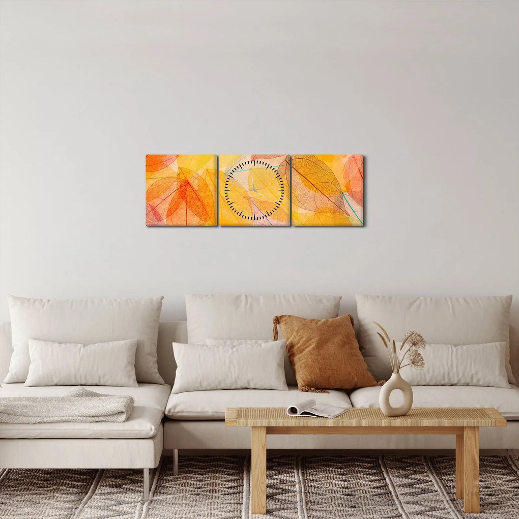 Obraz - Pozadie z jesenného lístia (s hodinami) (90x30 cm)