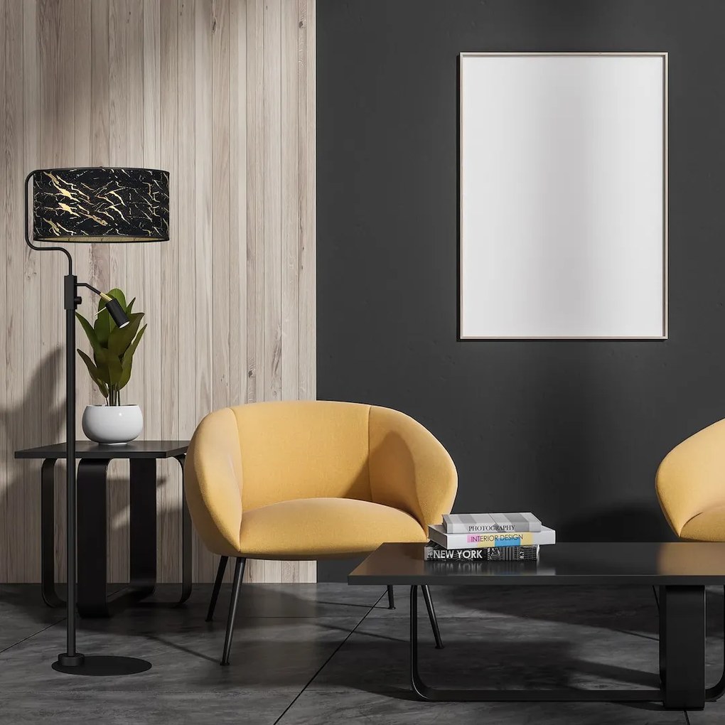 EUlight Stojacia lampa Senso, 1x čierne/zlaté textilné tienidlo + 1x čierne kovové tienidlo, b/g