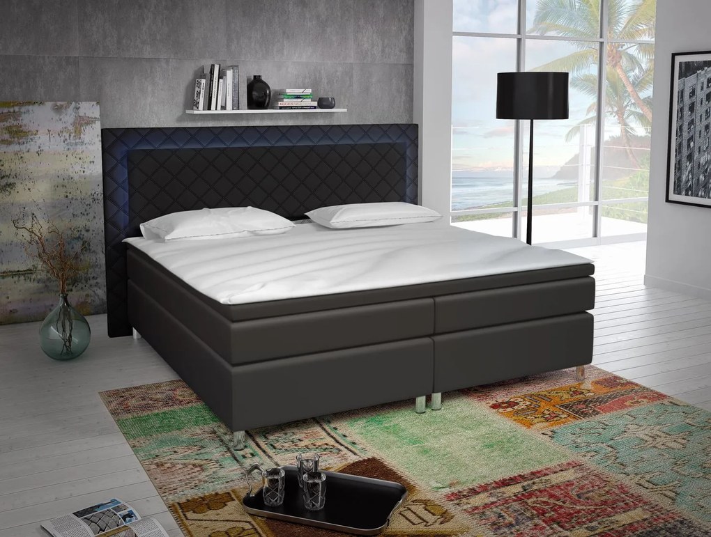 Manželská posteľ Boxspring 180 cm Pius (čierna) (s matracmi). Akcia -20%. Vlastná spoľahlivá doprava až k Vám domov. 611047