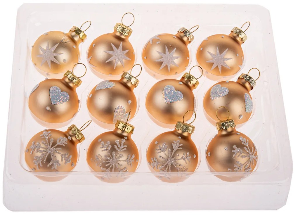 Súprava sklenených ozdôb Glimmer Collection, zlatá, 12 ks, pr. 3 cm