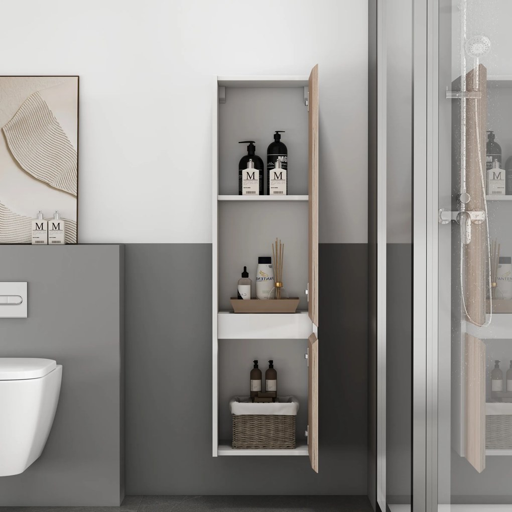 Vysoká závesná kúpeľňová skrinka Houseland Nivra dub/biela