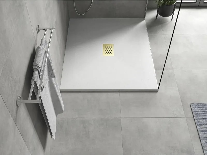 Mexen Hugo, obdĺžniková sprchová vanička SMC 130 x 100 cm, biela, zlatá krytka, 42101013-G