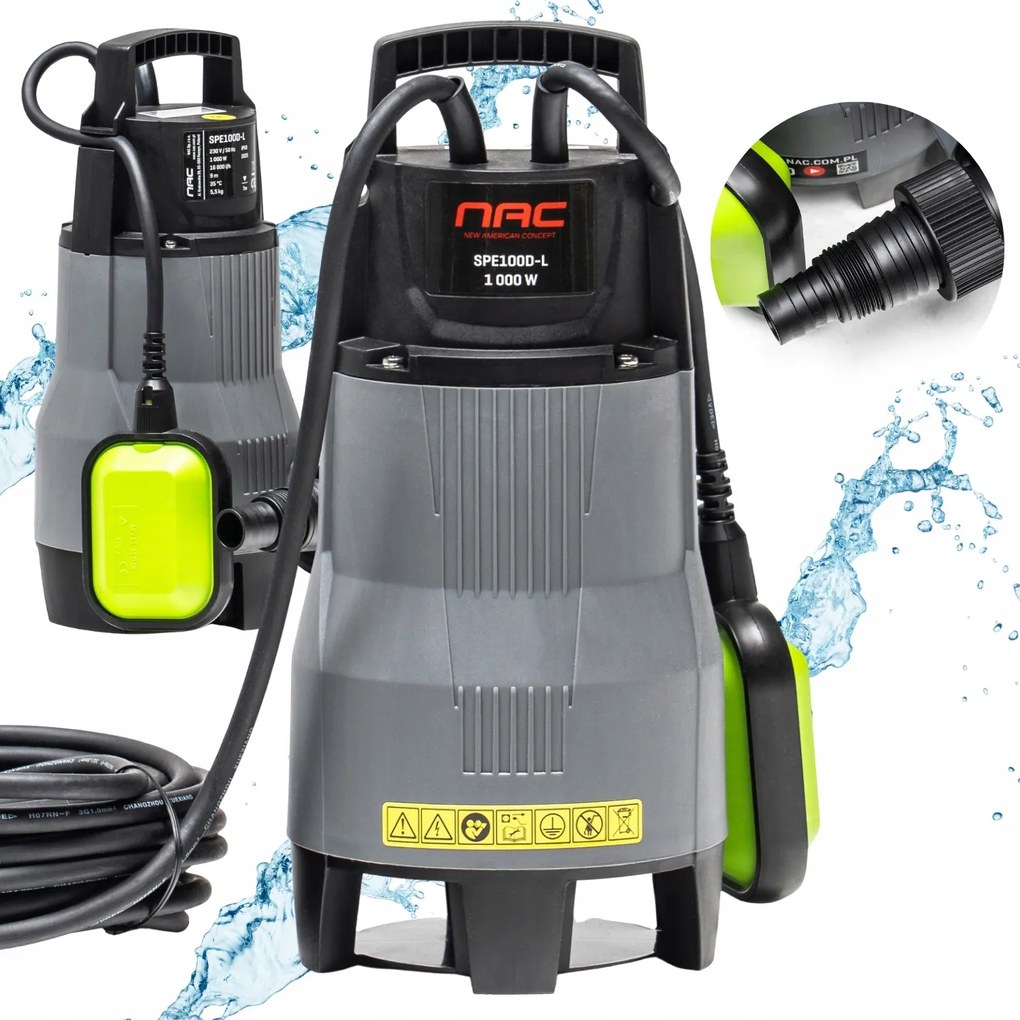 Ponorné Čerpadlo Na Špinavú Vodu Do Záhrady Nac SPE100D-L 1000W 16000L/H